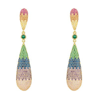 Latelita long drop earrings with rainbow stones and gold-tone setting