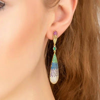 Latelita long drop earrings with rainbow pavé and gold-tone setting