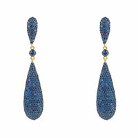 Latelita sapphire blue CZ long drop earrings, teardrop design