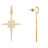 Gold star drop earring with front stud and crystal starburst pendant
