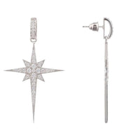Silver star drop earrings set: bar with centered star and clasp
