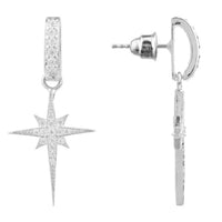 Silver drop earrings with starburst dangle and pavé-set hoop