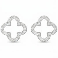 Open clover earrings with pavé stones in silver-tone metal