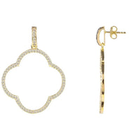 Gold clover drop earrings with white cubic zirconia