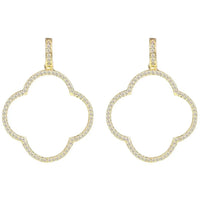 Open clover large drop earrings with white CZ in gold