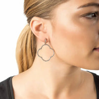 Gold open clover drop earring with white CZ