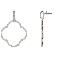 Open Clover Large Drop Earrings White Cz Silver-1