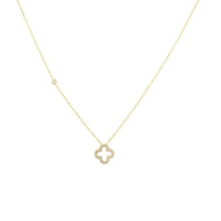 Gold-tone open clover pendant necklace with small clover charm