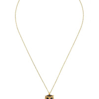 Gold owl pendant necklace with rainbow gem eyes and faceted multicolor charm
