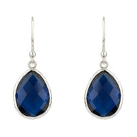 Petite drop earrings with sapphire-blue faceted teardrop crystal and silver-tone frame