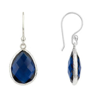 Petite drop earrings with blue faceted teardrop charm on silver-tone hook and loop