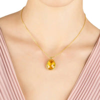 Petite drop necklace gold chain with citrine teardrop pendant on model