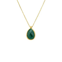 Gold drop necklace with green teardrop onyx pendant and fine chain