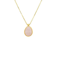 Gold-tone drop necklace with oval rose quartz pendant on fine chain