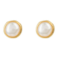 Gold-tone round pearl stud earrings with white center