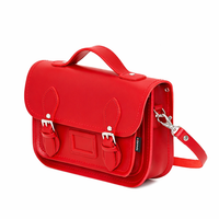 Leather Midi Satchel - Pillar Box Red-2
