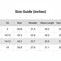 Sweatshirt size guide chart with bust, shoulder, sleeve length, and top length