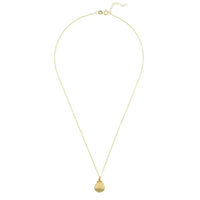 Gold shell pendant necklace with long chain and small scallop charm