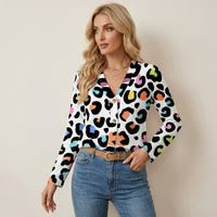 Leopard Print Cardigan Womens White Multi Color Lightweight V Neck Sweater