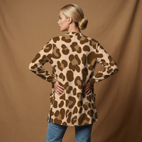 Brown Leopard Print Open-Front Cardigan with Pockets