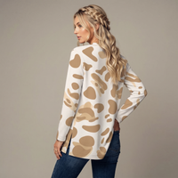 Cream Leopard Print Open-Front Cardigan with Pockets