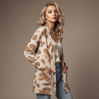 Cream Leopard Print Open-Front Cardigan with Pockets