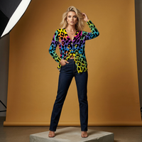 Leopard Print Cardigan Womens Neon Lightweight V Neck Sweater
