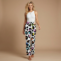 Multi Color Leopard Print Flared Pants Women’s Vibrant Animal Print Trousers