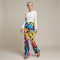 Graffiti Print High Waist Flared Pants Artistic Urban Style Trousers