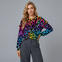 Multi Coloured Leopard Print Women's Ruffled Shoulder Top