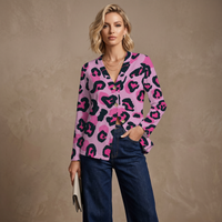 Pink Leopard Print Buttoned Cardigan