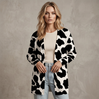 Black Leopard Print Open-Front Cardigan with Pockets