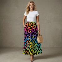 Neon Leopard Print Skirt Midi High Waist with Pockets