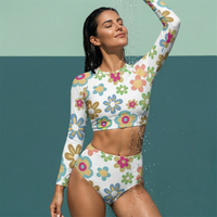 T Shirt Bikini Floral Women’s Long Sleeve Two Piece