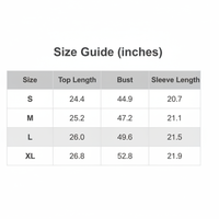 Size guide chart with measurements for women’s waffle knit pullover sweatshirt