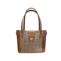 Tannery Tweed & Leather Mini Twist Lock Shopper Bag - Tan-0