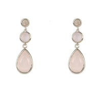 Silver drop earrings with rose quartz teardrop stones and round caps