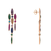 Side view of rose gold rainbow crystal chandelier earrings