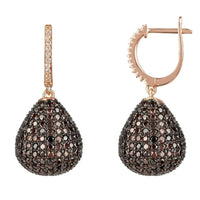 Pair of rose gold teardrop earrings with chocolate pavΓ© gemstone drops