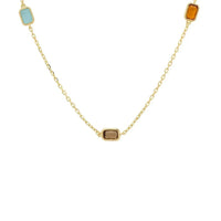 Gold 120cm necklace with colored rectangular bead pendants and gold chain