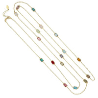 Gold 120cm rainbow bead necklace with multicolor gemstone-style charms