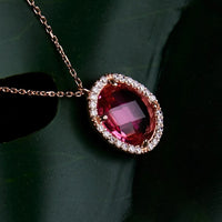 Beatrice Oval Gemstone Pendant Necklace Rose Gold Pink Tourmaline-4