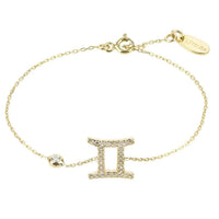 Gemini zodiac star sign bracelet with gold-tone chain and CZ “II” charm