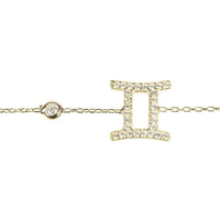 Gemini zodiac star sign bracelet with gold-tone chain and CZ “II” centerpiece