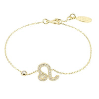Gold Leo zodiac charm bracelet with link chain and adjustable tag clasp