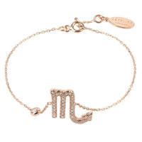 Scorpio zodiac star sign bracelet with rose-gold tone chain and rhinestone scorpion charm