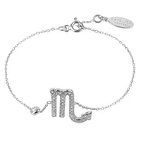 Scorpio zodiac star sign bracelet with silver-tone chain and rhinestone scorpion charm