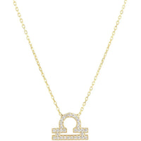 Gold Libra pendant necklace with crystal zodiac charm