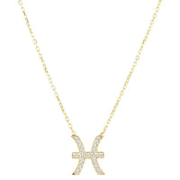 Gold zodiac pendant necklace with Pisces symbol, thin chain