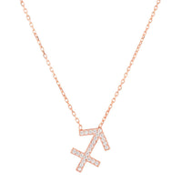 Rose gold zodiac pendant necklace with Sagittarius symbol charm